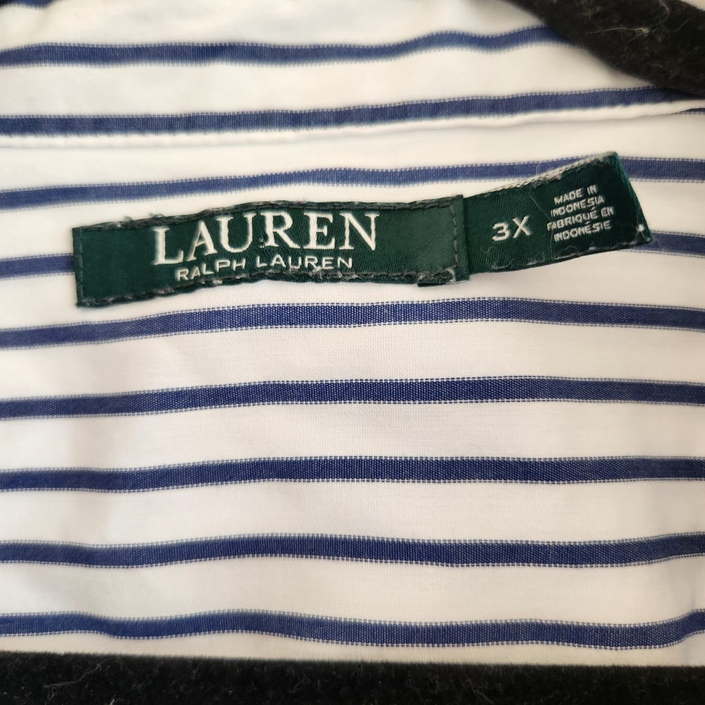 Lauren Ralph Lauren Blue White Striped Button Down Shirt Womens 3X Cotton - Picture 2 of 12